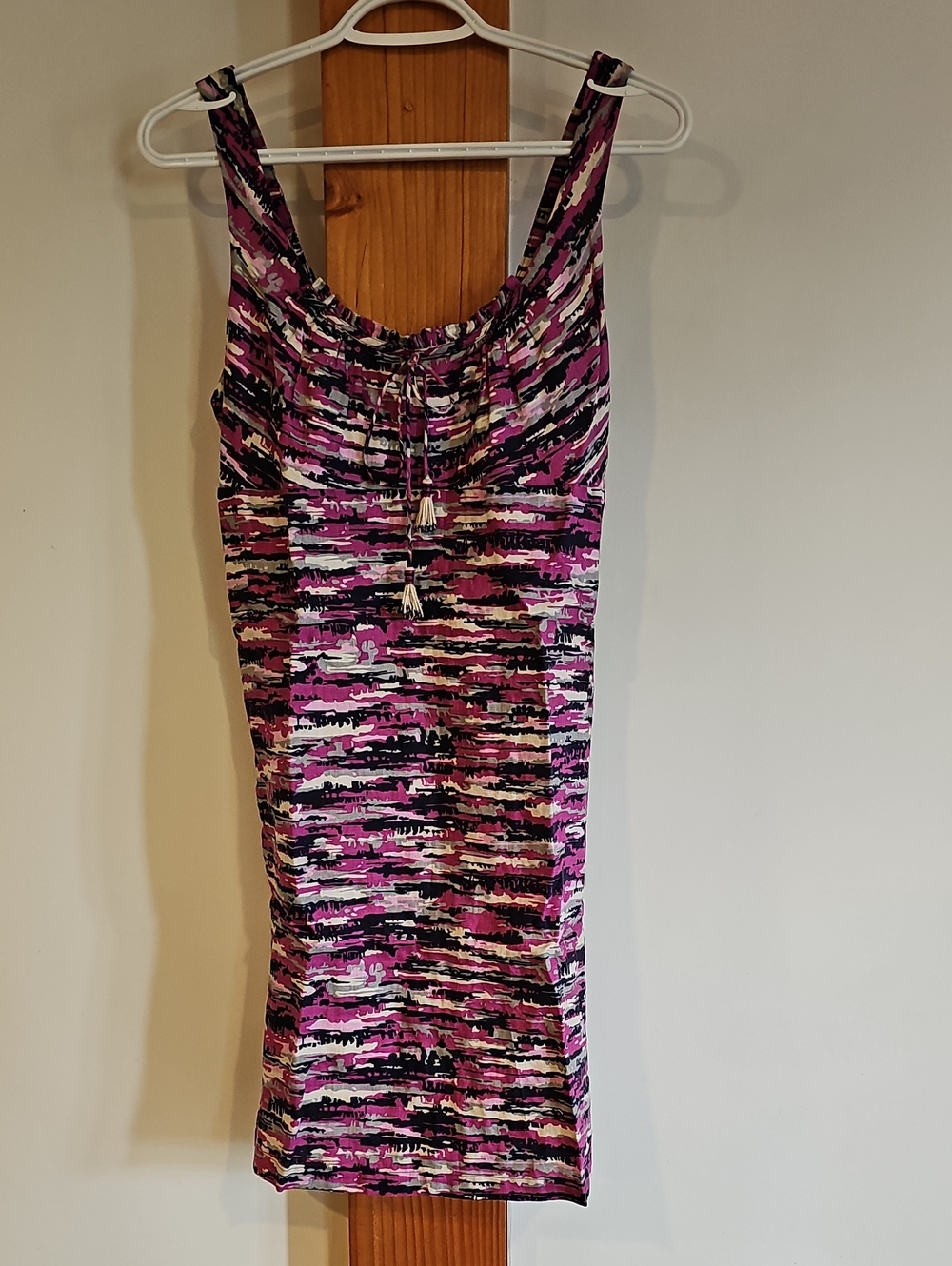 Calypso St. Barth 100% Linen Midi Dress - Purple and White